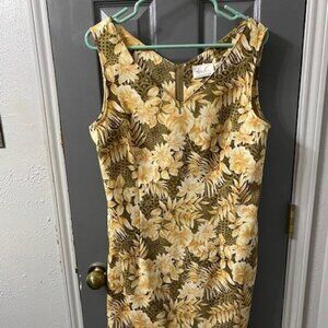 Vtg Kathie Lee Dress 12 Gold Floral Sleeveless Slip Dress 90s Feminine Romantic
